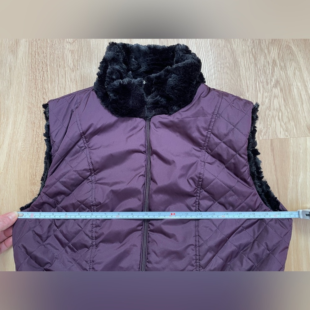 Reversible vest Giacca Gallery large black faux fur plum purple drawstring waist - Picture 8 of 9
